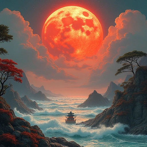 黄浦江心第23号浮标。水下悬浮着钛合金泪滴状舱体（庄严方舟），表面布满红玉耳环接口。上方江面漂满讲相声的蒲公英，Kai的墨晶根系如桥梁连接浮标，Dr. Wu站在根系上拉奏裂开的熵谐小提琴。背景外滩建筑群被菌丝改造成巨型小丑脸。
