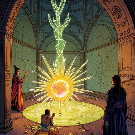 Scene: The healed core chamber. Yin tends the Light-Seed Tree, her hands scattering starlight. Tao’s crystal arm refracts rainbows onto Elara’s star-maps. Lian inks new murals on the walls. Anya watches the Mirror of Mending, her back to us, the crane tattoo glowing on her palm. Mood: Peace earned through scars.