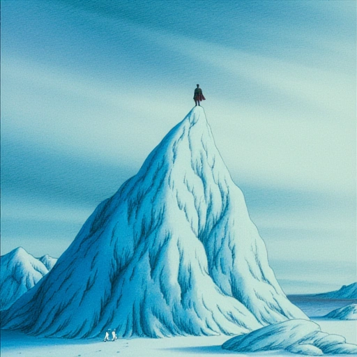 Khan standing atop an emotion-drill as Arctic winds whip frozen Lèi-huān into diamond dust. Below, the glacier cracks reveal Ming’s crystalline roots spreading through the ice like veins. Lan and Batu approach from a storm-tapestry blind, their breath frosting in the geyser’s light.