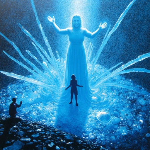 Temporal Bloom: Kaela stands at the heart of a geothermal geyser frozen mid-eruption—crystalline ice sculptures capturing steam. From her outstretched hands, steel-blue Jingtǐ roots spiral down into the earth, interwoven with Li Wei's chronometer spring schematics. Chen kneels amidst tungsten-carbide fractals, his three shadows finally merging into one sharp silhouette.