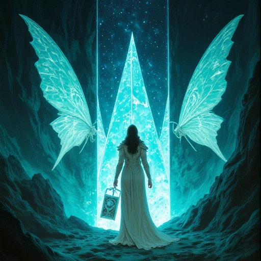 Scene: Threshold of Second Genesis Library
Context: Floating island of crystallized "what-ifs". Steps glow with trapped starlight. Doors: shifting mosaic of unrealized histories.
Characters:
- Fen & Chen: Robes woven from Jiéshuì Zhīhuā petals, glowing against quantum mist.
- Library Archivists: Sentient Húdié Mèng swarms forming humanoid shapes.
- Ling: Carrying a Xīnghuī sapling in a cryo-vault relic case.
Details:
- Structure: Prismatic timelines form cathedral-like vaults
- Archivists: Butterfly wings displaying Wénguī access codes
- Door Handle: A pulsing Yīnyuánshǐ carved like a keyhole
- Atmosphere: Heavy with potential. Air vibrates with unborn futures.