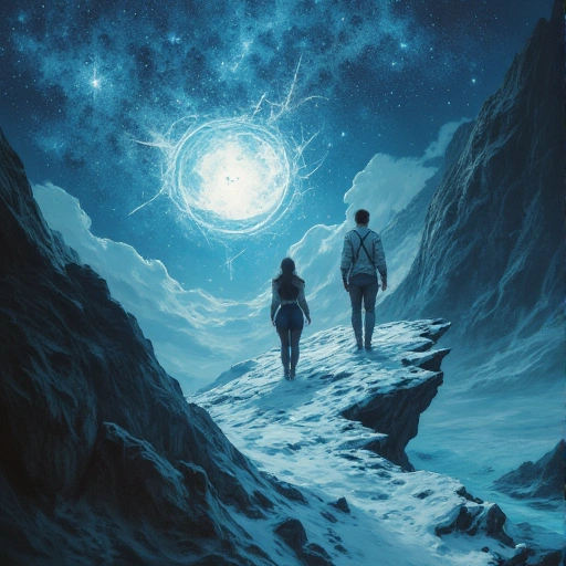 Lan and Lín standing on a floating pathway of cracked spacetime. Below: infinite variations of Earth in decay—some frozen in ice, others melted into glass. Distant cosmic gardeners prune branches with black hole shears. Wǎngǔ-huī ash drifts like funeral snow.