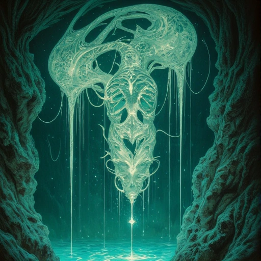 **Scene**: Ling suspended in the flooded archives. Bioluminescent coral shelves spiral around her like a ribcage. Razor eels of papercut text coil around her legs (```\033[38;5;196m``` blood-red trails). The *Shí Wù Líng Hún* glows amber in her grip, its light repelling ink-hydras (```\033[38;5;17m``` indigo). Above, a Liànghuá Blossom pulses through the ceiling—a dying sun warping light into liquid prisms. Kai’s followers are half-merged into walls, mouths open in silent chants.  
**Style**: Baroque watercolor meets cyber-gothic—coral as stained glass, data-streams as baptismal light.