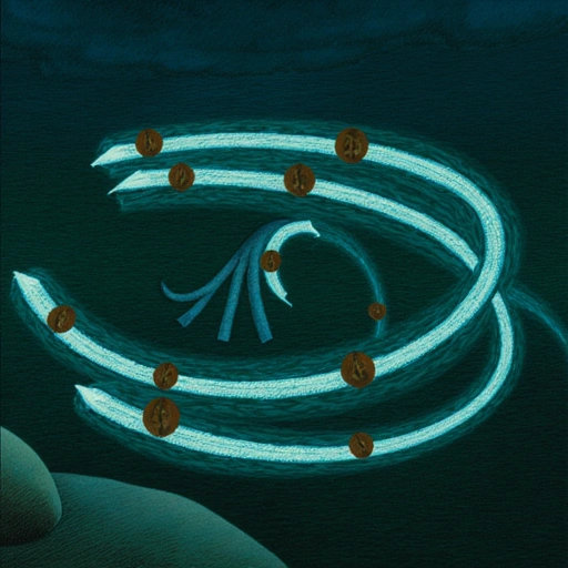 The Yangtze tributary at midnight glowing with umbilical cords of light. Drowned Weepers form a spiral, their tear-encoded skin illuminating a colossal shadow in the depths. On the bank, Yun’s translucent hand touches the water—sending ripples of amber defiance.
