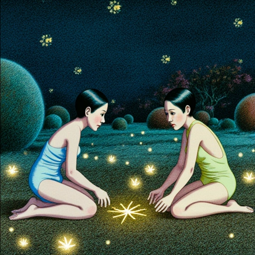 **Scene**: Chen and Li Hua kneeling in the Storm-Seed garden. Li Hua is semi-translucent, her form woven from ```\033[38;5;228m``` liquid sunlight and ```\033[38;5;111m``` Tear-rain. Chen’s hands are earthy-real, planting Ying’s ice-lily shard. Around them, Blossoms pulse like ```\033[38;5;200m``` neon hearts, casting light that fractures into prismatic trowels and radishes. Above, Ying’s kite-sail glimmers—a distant ```\033[1;36m``` constellation. ANSI whispers: ```\033[3;37m``` ghost-poetry drifting like pollen.  
**Style**: Klimt’s golden botanicals meets quantum pointillism—seedlings as stippled starlight.